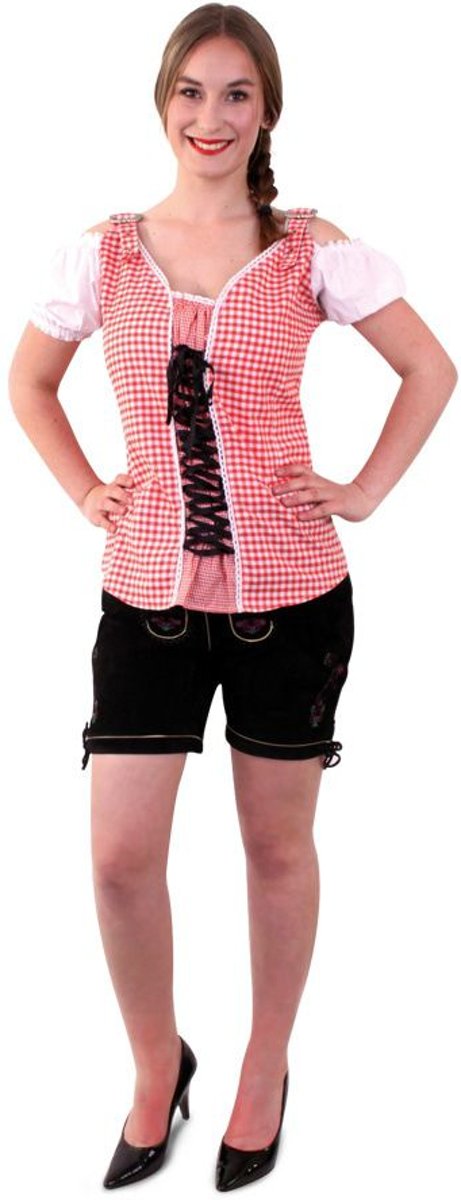 Boeren Tirol & Oktoberfest Kostuum | Luxe Tiroler Blouse Rood-Wit Vrouw | Maat 42 | Bierfeest | Verkleedkleding